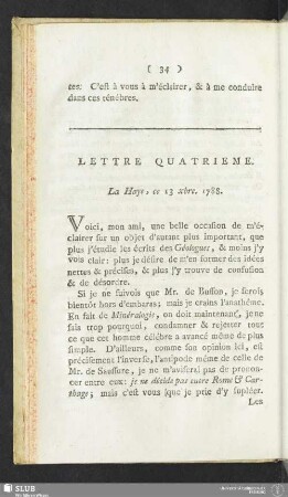 Lettre Quatrieme. La Haye, ce 13 xbre. 1788