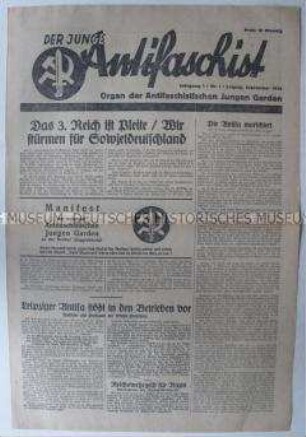 Erste Ausgabe der kommunistischen Jugendzeitung "Der Junge Antifaschist"