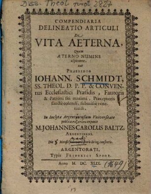 Compendiaria Delineatio Articuli De Vita Aeterna