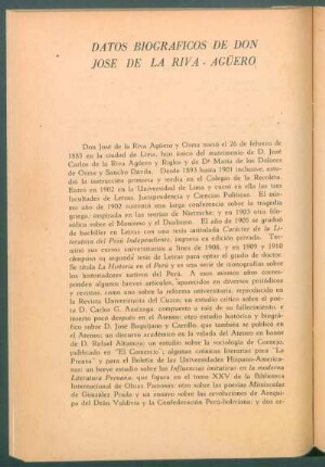 Datos biográficos de Don José de la Riva-Agüero