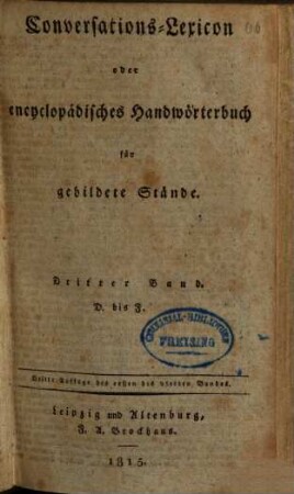Conversations-Lexicon oder encyclopädisches Handwörterbuch für gebildete Stände, 3. D bis F