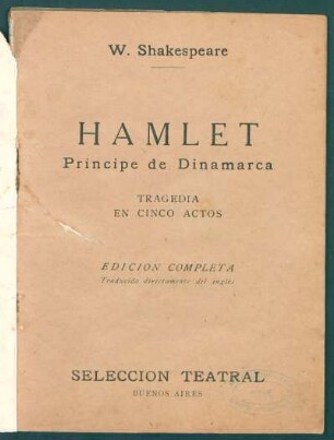 Hamlet : príncipe de Dinamarca ; tragedia en cinco actos