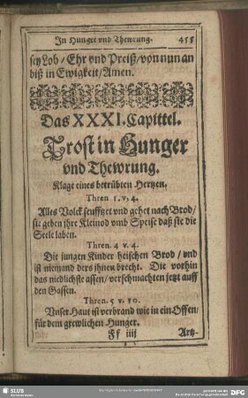 Das XXXI. Capittel. Trost in Hunger und Thewrung