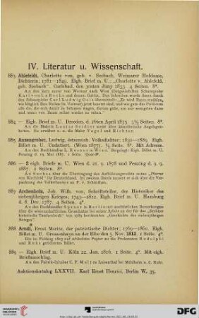 IV. Literatur u. Wissenschaft (Nr. 883-1388)
