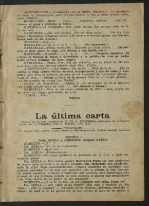 La última carta : drama en un acto, original