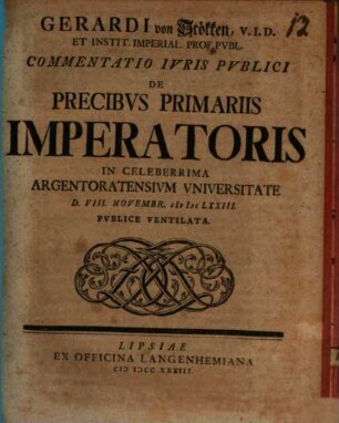 Commentatio iuris publici de precibus primariis imperatoris