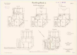 Pionierkaserne, Graudenz Familienwohnhaus I: Grundriss Fundamente, Keller, Erdgeschoss 1. und 2. Obergeschoss 1:100