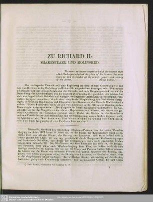 Zu Richard II, Shakespeare und Holinshed
