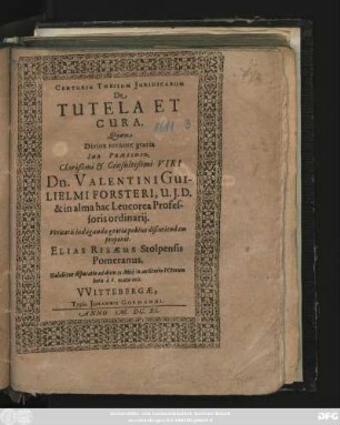 Centuria Thesium Iuridicarum De Tutela Et Cura