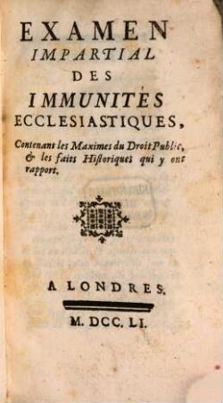 Examen impartial des Immunités ecclesiastiques