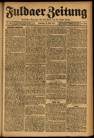 Erste Ausgabe vom Samstag, den 14. Mai 1921.