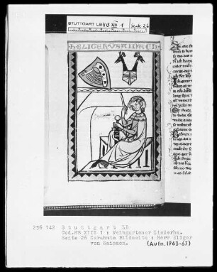 Weingartner Liederhandschrift — Herr Bliger von Stainbach, Folio 26recto