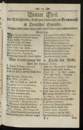 Dritter Theil der Erleichterten, Lustigen, Lateinischen Grammatik in Deutscher Sprache.
