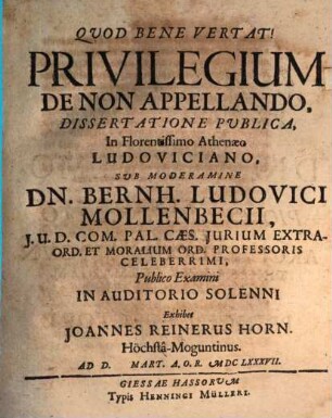 Privilegium de non appellando dissertatione publica