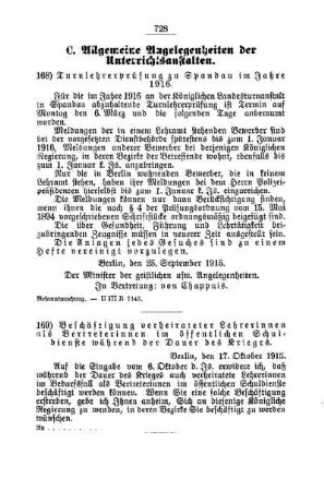 Beschäftigung verheirateter Lehrerinnen als Vertreterinnen im öffentlichen Schuldienste während der Dauer des Krieges : [C. Allgemeine Angelegenheiten der Unterrichtsanstalten]