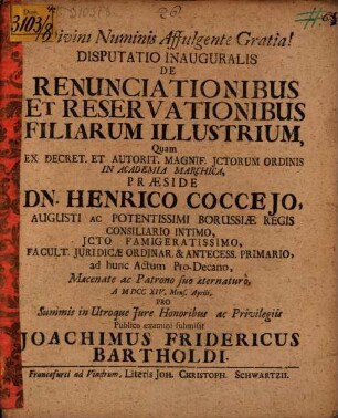 Disputatio Inauguralis De Renunciationibus Et Reservationibus Filiarum Illustrium