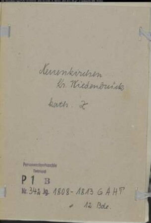Zivilstandsregistert der katholischen Gemeinde Neuenkirchen, Kreis Wiedenbrück (GAHT 1808-1813). (Gemeinde: Katholische Gemeinde Neuenkirchen)
