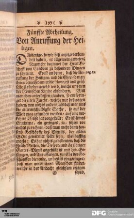 Fünffte Abtheilung. Von Anruffung der Heiligen