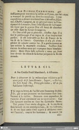 Lettre CII [i.e. CIII]. A son Cousin Fousi Marchand , à Astracan