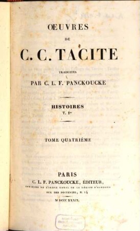 Oeuvres de C. C. Tacite, 4. Histoires, T. 1er