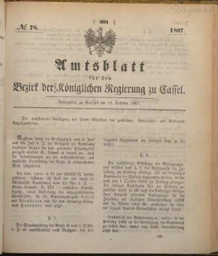№ 78. Ausgegeben zu Cassel am 12. October 1867.