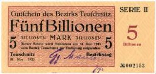 Geldschein / Notgeld, 5 Billionen Mark, 20.11.1923