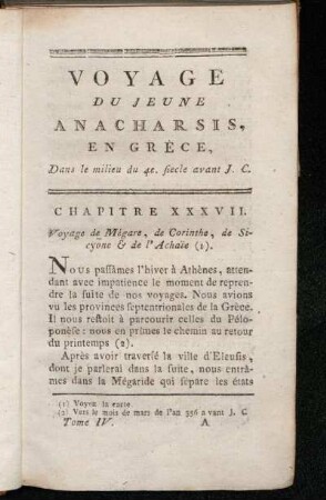 Chapitre XXXVII. Voyage de Mégare, de Corinthe, de Sicyone & de l'Achaïe.