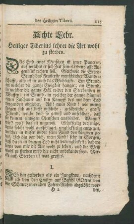 Achte Lehr. Heiliger Tiberius lehret die Art wohl zu sterben.