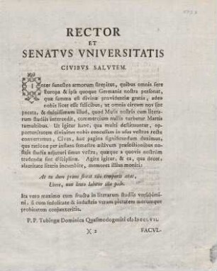 3, Rector et Senatus Universitatis Civibus Salutem.