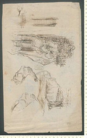20 Federskizzen einer Landschaft und Gebüsch sowie einer menschlichen Figur