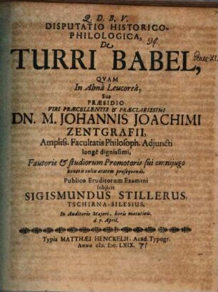Disputatio historica de Turri Babel