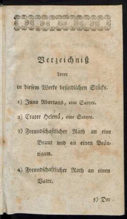 Verzeichniß derer in diesem Werke befindlichen Stücke.