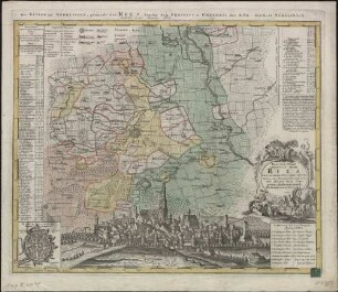 Tractus Nordlingensis Germ. Ries dicti accurata Descriptio : adjecto Indice, cui Dominium cujusvis loci aliaque Iura competant illustrata = Die Gegend um Nördlingen, genandt das Ries, benebst dem Prospect u. Grundris der k. fr. Reichs. St. Nördlingen