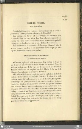 Sixième Partie. Toiles Cirées