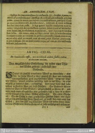 Artic. CXLVI. De homicidiis caus, nec occidendi animo factis extra moderatem tutelam. Von ungefährlicher Entleibung, die wider eines Thäters Willen geschicht, ausserhalb einer Nothwehr