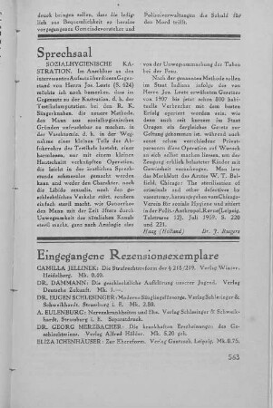 SOZIALHYGIENISCHE KASTRATION