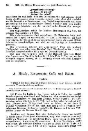 A. Hôtels, Restaurant, Cafés und Bäder