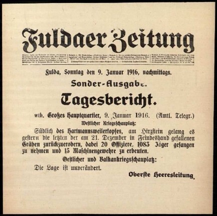 Ausgabe vom Sonntag, den 09. Januar 1916.