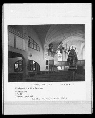 Königswartha. Evangelische Kirche (1690/1700). Kircheninneres nach Nordosten gegen Altar