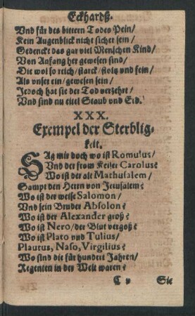 XXX. Exempel der Sterbligkeit.