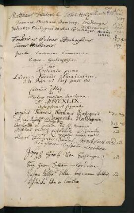 Sommerhalbjahr 1749. Rektorat Ludwig Konrad Smalcalder