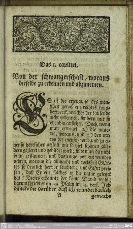 Das 1. capittel. Von der schwangerschaft, woraus dieselbe zu erkennen und abzunemen
