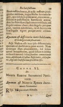 99-114, Caput VI. De Materia Remota Sacramenti Poenitentiae.