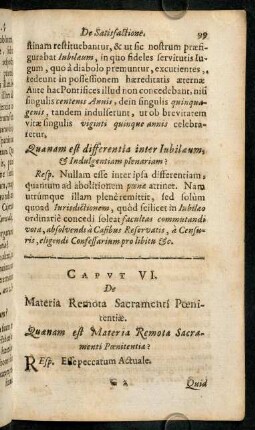 99-114, Caput VI. De Materia Remota Sacramenti Poenitentiae.