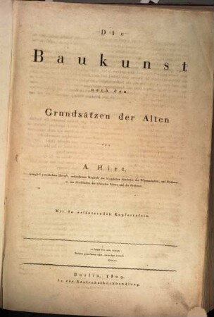 Die Baukunst nach den Grundsätzen der Alten : mit 50 erläuternden Kupfertafeln