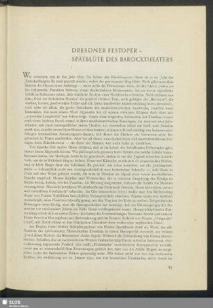 Dresdner Festoper - Spätblüte Des Barocktheaters
