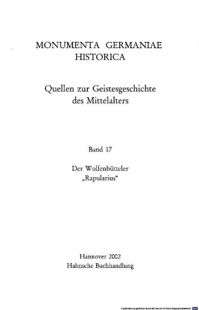 Der Wolfenbütteler "Rapularius" : Auswahledition