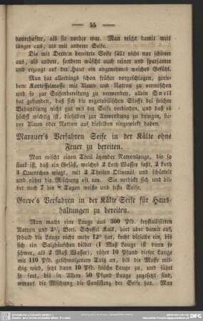 Greve's Verfahren in der Kälte Seife für Haushaltungen zu bereiten
