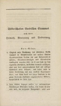 Völkerschaften Nordischen Stammes nach ihrer Heimath, Benennung und Verbreitung.