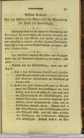 Eilftes Capitel. Von den Pflichten des Vormundes bey Verwaltung der Güter des Unmündigen